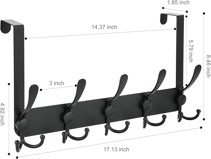 No Drill, No Installation Over The Door Coat Rack with 15 Hooks - Door Hanger Organizer for Towels, Coats, Hats | Bathroom, Bedroom, Closet Storage Solution