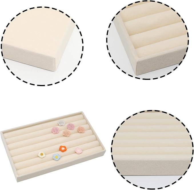 Velvet Jewelry Organizer Trays Beige Stackable Jewelry Storage Display Tray with Removable Dividers, 8 Rolls