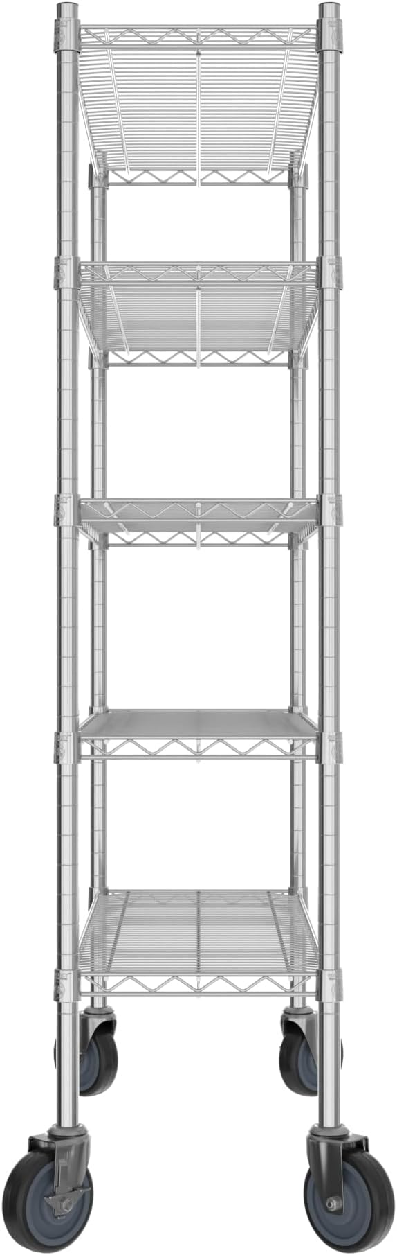 Commercial NSF Listed Chrome Mobile Wire Shelving Kit 14" x 36" x 60", with 5 Shelves Perfect for Warehouse, Walk-in Refrigerator, Freezer, Grocery Store, Restaurant, Dishroom