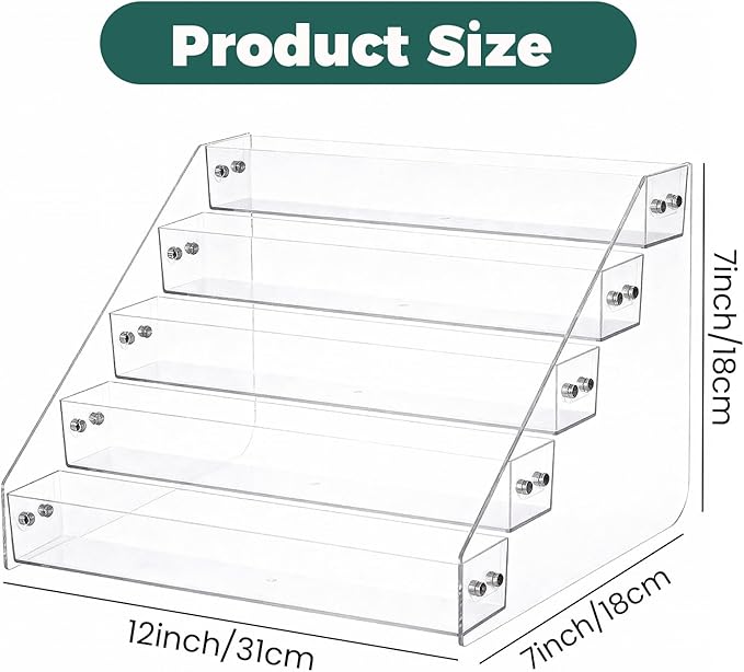 1 Pcs Acrylic Display Shelf, 5 Tier Clear Spice Rack Organizer, Display Stand Risers Shelf, Tiered Spice Rack for Countertop, Cabinet, Pantry, Kitchen Storage