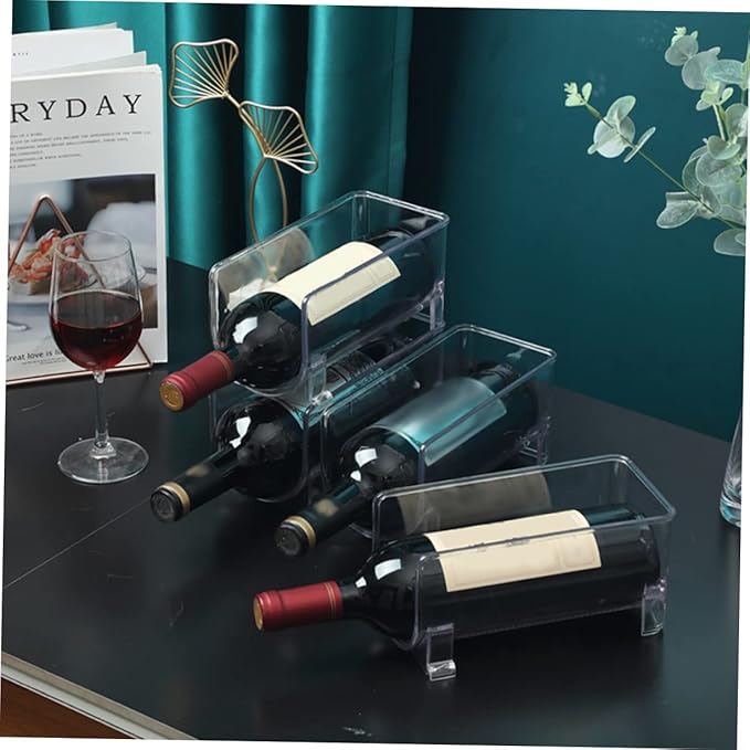 UKCOCO 2Pcs Stackable Drawer Style Wine Storage Bin Transparent Refrigerator Organizer for Bottles and Cans Vertical Display Stand for Wine Lovers and Drink Storage