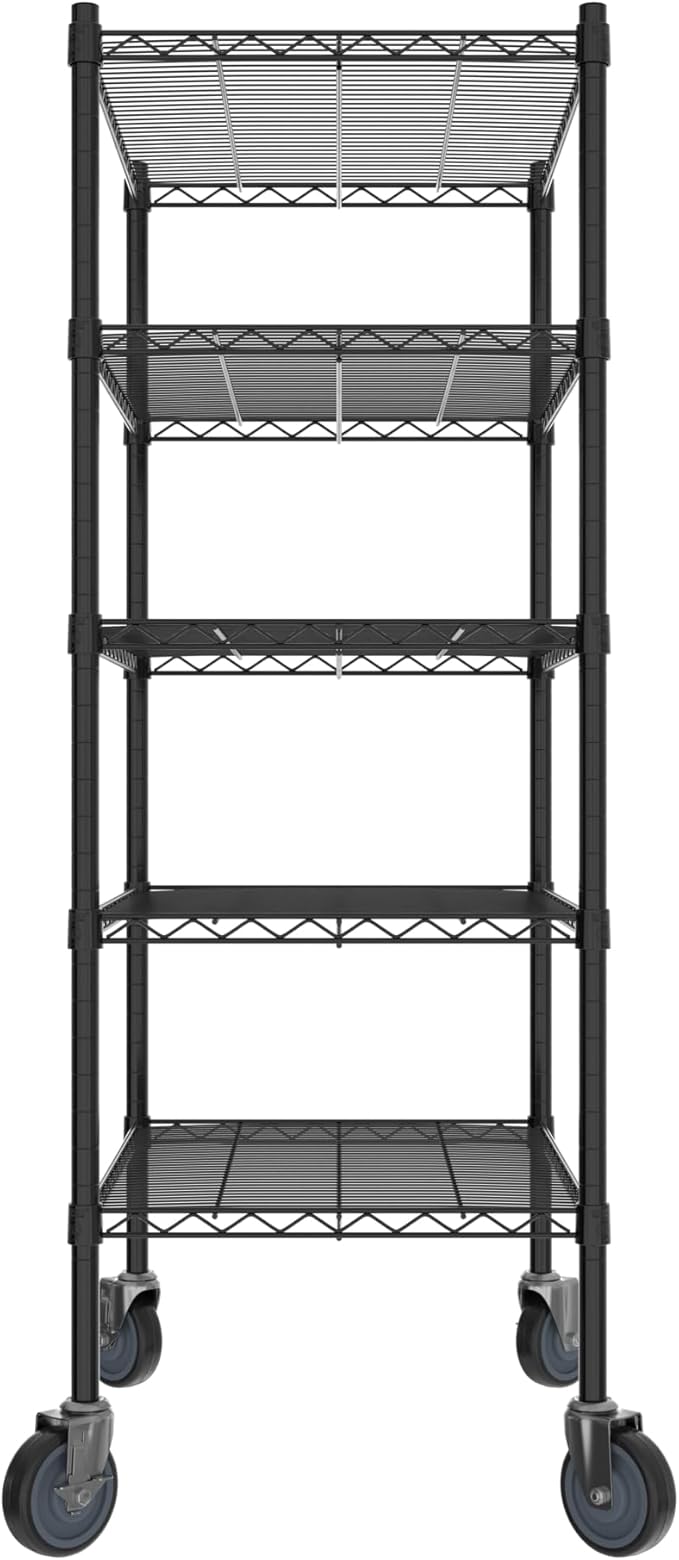 Commercial NSF Listed Black Epoxy Mobile Wire Shelving Kit 21" x 30" x 60", with 5 Shelves Perfect for Warehouse, Walk-in Refrigerator, Freezer, Grocery Store, Restaurant, Dishroom