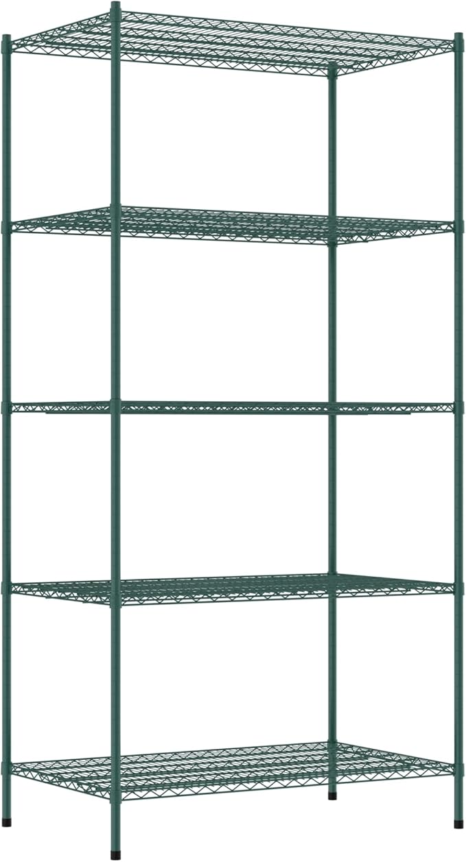 Commercial NSF Listed Green Epoxy Stationary Wire Shelving Kit 30" x 48" x 96", with 5 Shelves Perfect for Warehouse, Walk-in Refrigerator, Freezer, Grocery Store, Restaurant, Dishroom