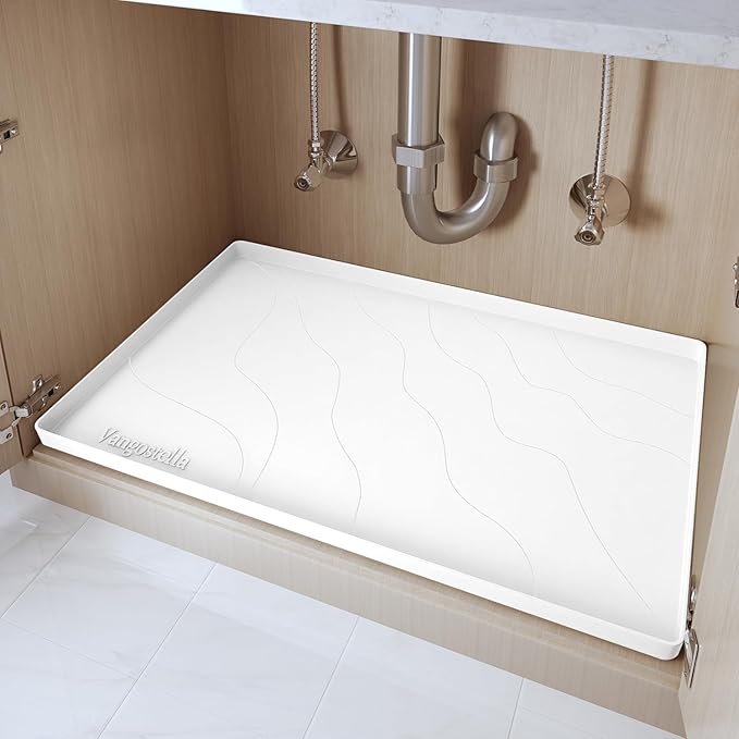 Vangostella Heavy Duty Silicone Under Sink Mats for Kitchen Waterproof 19" x 19", Extra Thick Under Sink Rubber Mat Drip Tray, Raised Edge Under Sink Liner,Prevent Drips, Leaks, Spills,White