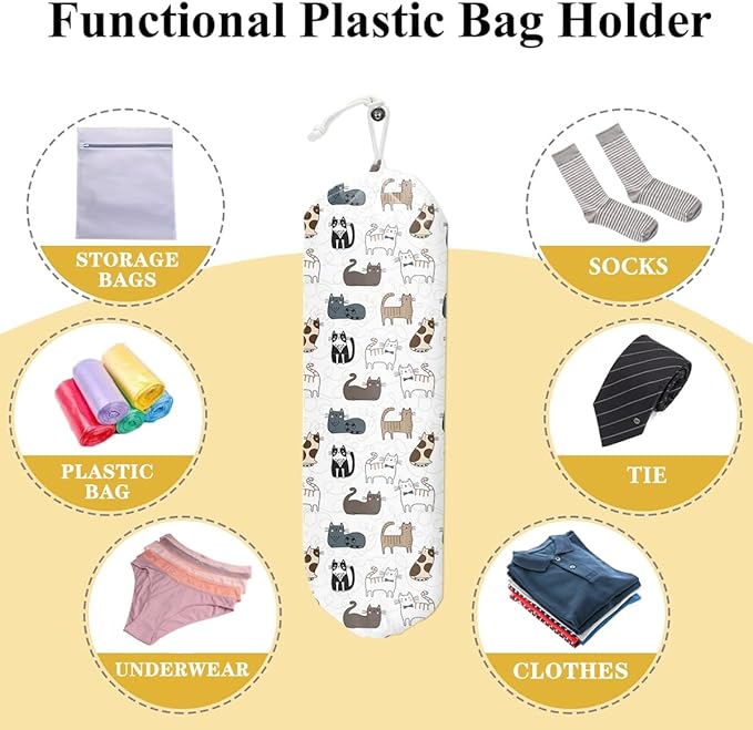 Cats Cute Cat Plastic Bag Storage Organizer - Grocery Bag Holders for Kitchen Decor, Gifts for Women, Mom, Grandma
