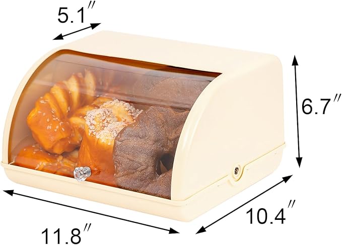 Gagee Bread Box for Kitchen Countertop,Acrylic Bread Storage Container for Homemade Bread,Cookies, Bagels, Muffins, Bread Holder with Roll Top Lid,Beige