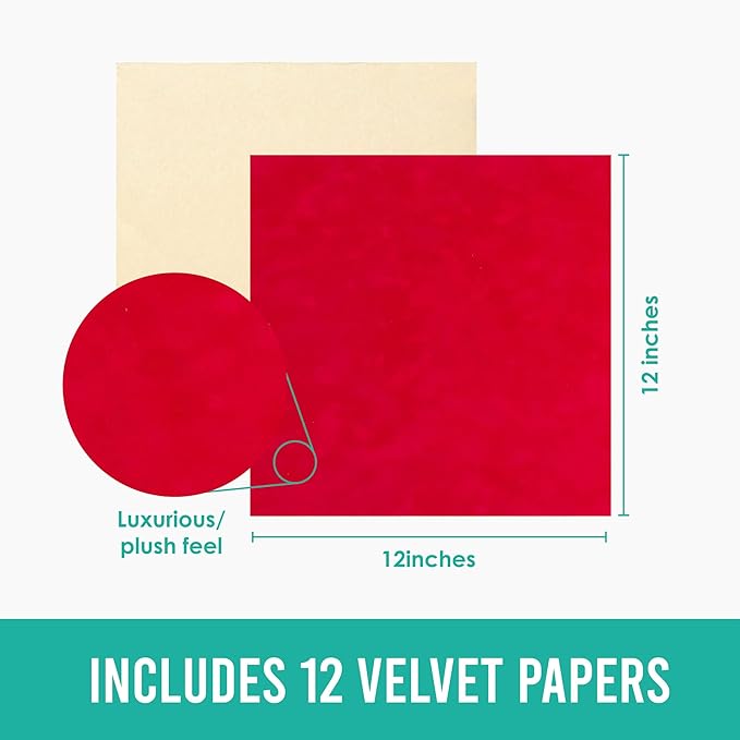 S.E.I Blaze Velvet Paper, Felt Fabric For Drawer and Jewelry Box Liner, 12" x 12" - 12 Sheets