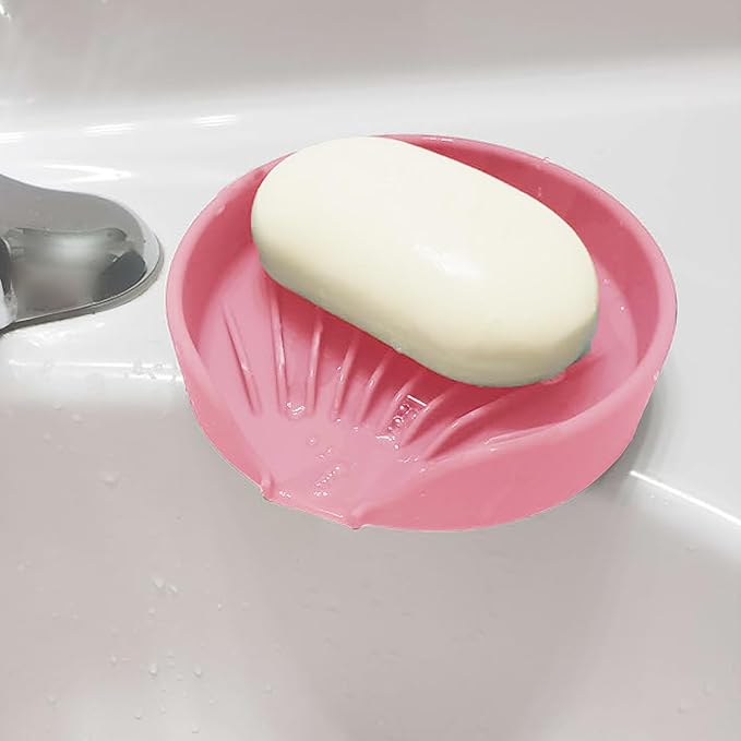 Self Draining Soap Dish, Silicone Soap Holder with Suction Cup and Drain Spout, Kitchen Bathroom Sink Organizer, Dish Soap Bar Tray Savers Sponge Holder, Perfect for Dispenser, Scrubber, Bottle, Cup