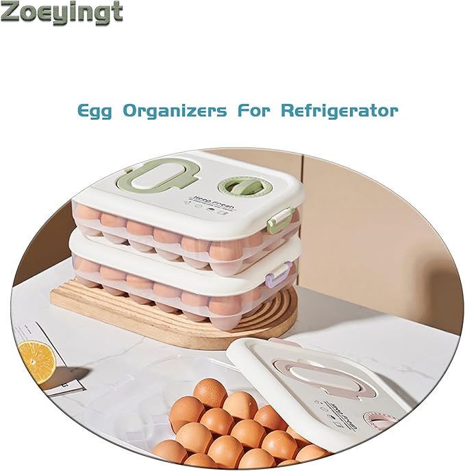 Zoeyingt Egg Organizers for Refrigerator with Lids and Handle Home Kitchen Essentials Fridge Stackable Countertop Portable Clear Egg Containers Reusable and Storage for Keep Fresh -Pack of 2-