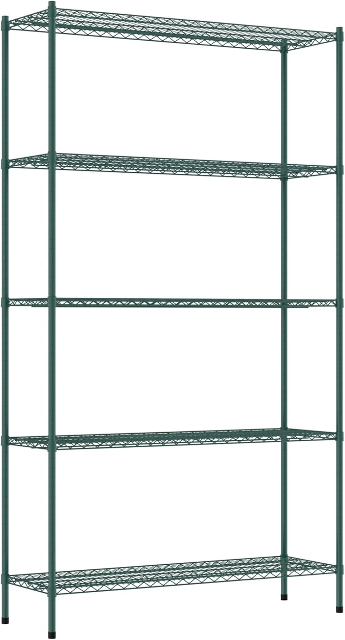 Commercial NSF Listed Green Epoxy Stationary Wire Shelving Kit 18" x 54" x 96", with 5 Shelves Perfect for Warehouse, Walk-in Refrigerator, Freezer, Grocery Store, Restaurant, Dishroom