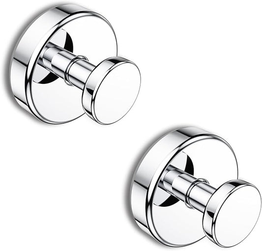 Suction Cup Hooks for Shower, Removable Towel Hooks for Bathroom Window Glass Door Wall, Bath Robe Looafh Hook for Hanging - 2 Pack, Chrome