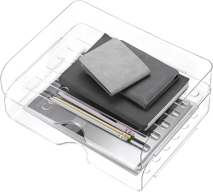 PATIKIL 13"x9.8"x2.9" Stackable Letter Tray, 2-Tier Paper Organizer Rectangular Plastic Desk Organizer Accessories File Holder for Office Desk Drawers Paper Storage, Clear