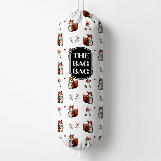 The Bag Bag Grocery Bags Holder, Cute Squirrel Grocery Bags Holder Organizer for Shopping Sack, Reusable Hanging Trash Sacks Dispenser, Wall Mount Plastic Sack Storage Container Dispensers