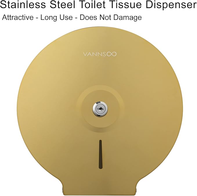 Commercial Jumbo Toilet Paper Dispenser, Wall Mount Stainless Steel 9 Inch Roll Toilet Paper Holder Bath Tissue Dispenser with Lock Key (Gold)