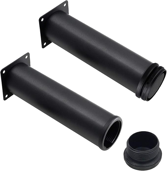 Set of 4 Stainless Steel Furniture Legs 8 Inch, Adjustable Round Cabinet Legs 2" Dia Kitchen Feet, Metal Replacement Legs for Cabinet Sofa Couch Shelves Table (Black)
