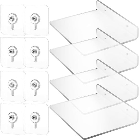 KESYOO Acrylic Floating Shelves Wall Storage Racks No Drilling L-Shaped 20X15Cm for Bathroom Kitchen Living Room 4pcs Self-Adhesive Organizer