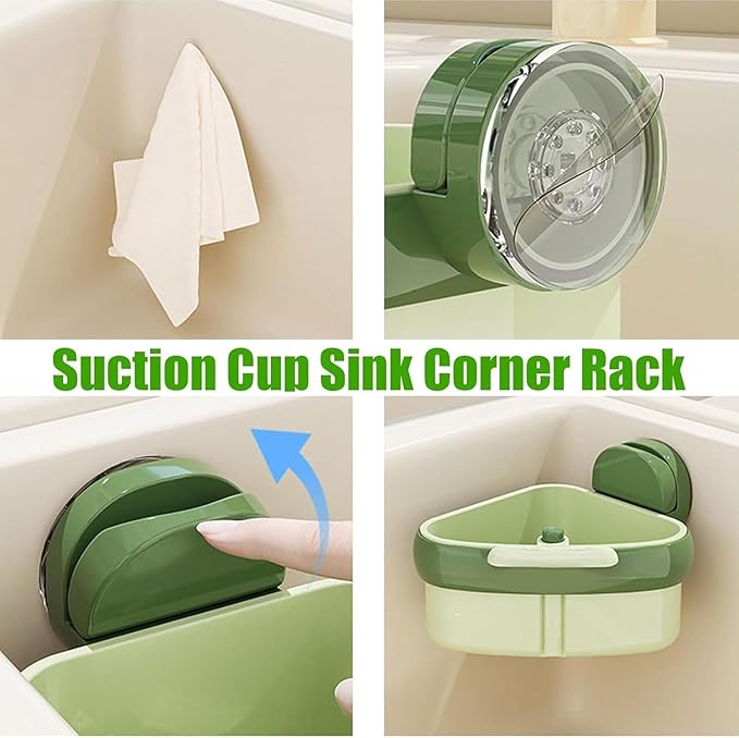 LLQ 2PACK Sink Strainer Basket,2025 New Upgraded Suction Cup Press Sink Drainer Basket,Automatic Dumping Sink Strainer Basket,Faucet Sponge Storage Rack (Green+Green)
