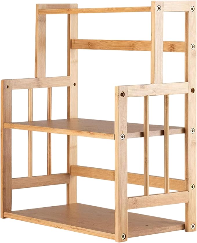 Bamboo Shelves, 15x7.5x16.5 Inch 3-Tier Wooden Spice Rack, With Adjustable Shelf Kitchen Countertop Organizer, Easy Installation Kitchen Counter Shelf for Dining Room Countertop Organizer