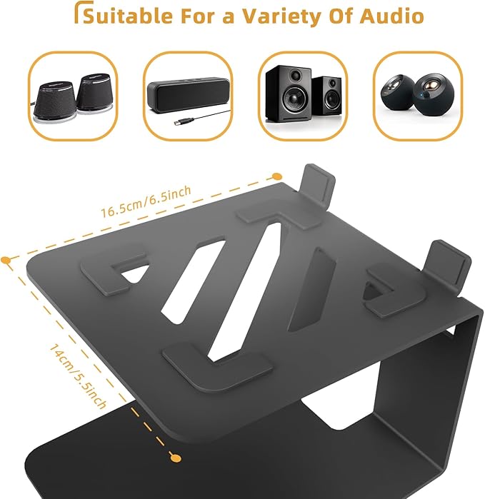 Desktop Speaker Stands with Vibration Absorption Pads, Metal Bookshelf Speaker Stands - Studio Monitor Support, 30lbs Load Capacity, 5 Incline, Black