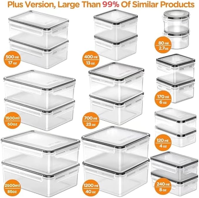 AISOON 50 Pcs 85 Oz Airtight Food Storage Containers Set with Lids, Leakproof Stackable BPA-Free Kitchen & Pantry Organizer Set, Reusable Meal Prep & Freezer-Safe Containers with Labels & Pen