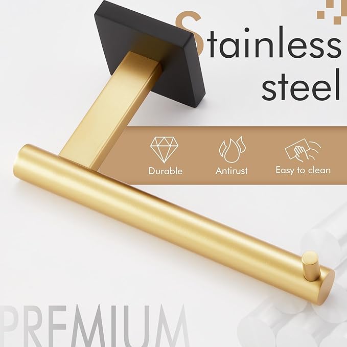 KOKOSIRI Toilet Paper Holder Black with Gold Toilet Roll Holder Hold Mega Rolls Kitchen Bathroom Tissue Paper Dispenser Stainless Steel, B2005GDK