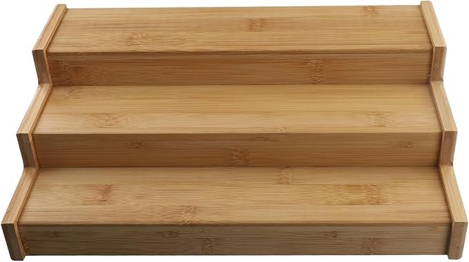 3-Tier Non-Expandable Bamboo Spice Rack Step Shelf Cabinet Organizer