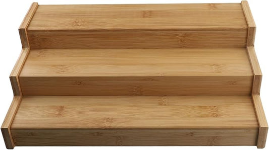 3-Tier Non-Expandable Bamboo Spice Rack Step Shelf Cabinet Organizer