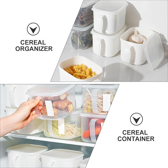 2pcs Kitchen Food Containers with Handles and Lids, Plastic Airtight Fruit and Cereal Storage Boxes for Refrigerator Organization, Small Size Food Storage Set Random Random Color