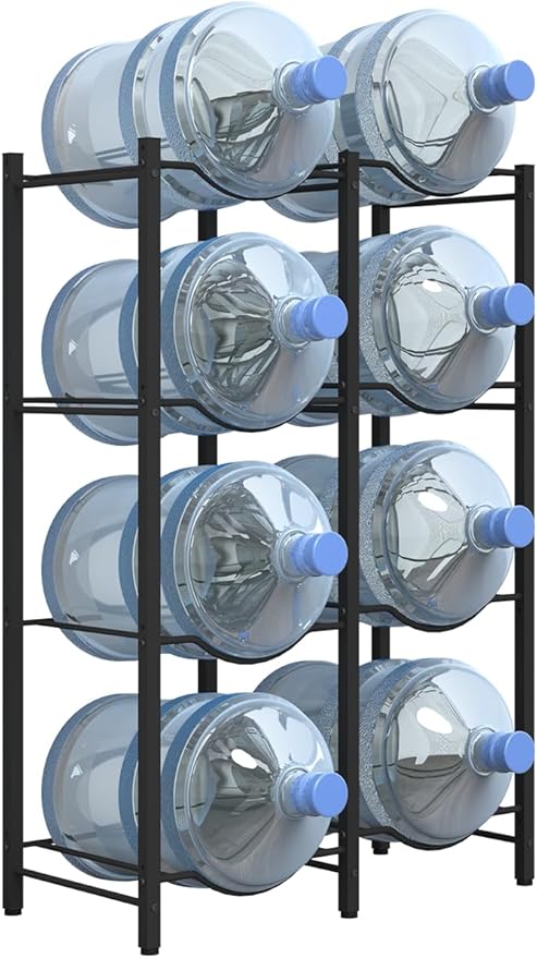 Mocomax 5 Gallon Water Jug Rack - Detachable Bottle Holder for 8, 4 Tier Heavy Duty Cooler Rack - Organizer for Kitchen, Office, Living Room, Black