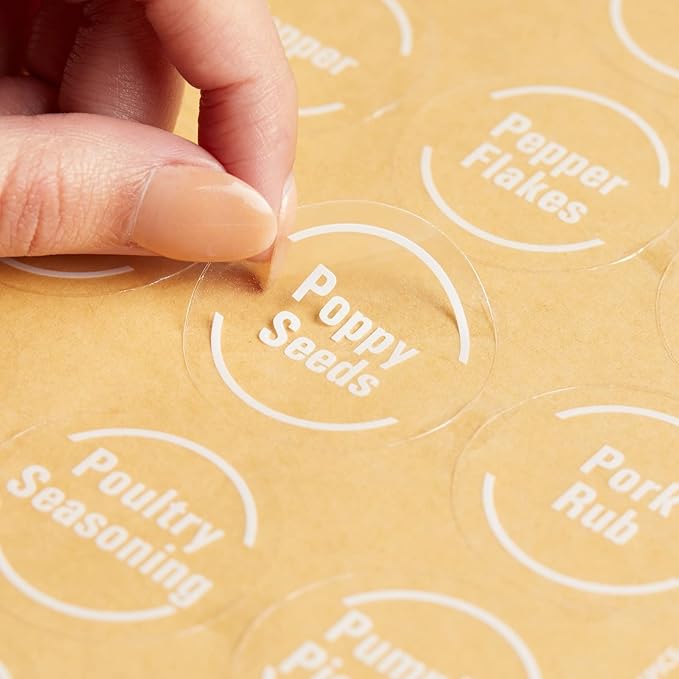 Talented Kitchen Spice Jar Labels Round Preprinted - 144 Count, 1.5 in, White Text on Clear Backing - Spice Labels Stickers, Waterproof Vinyl for Kitchen Jars & Herb Containers