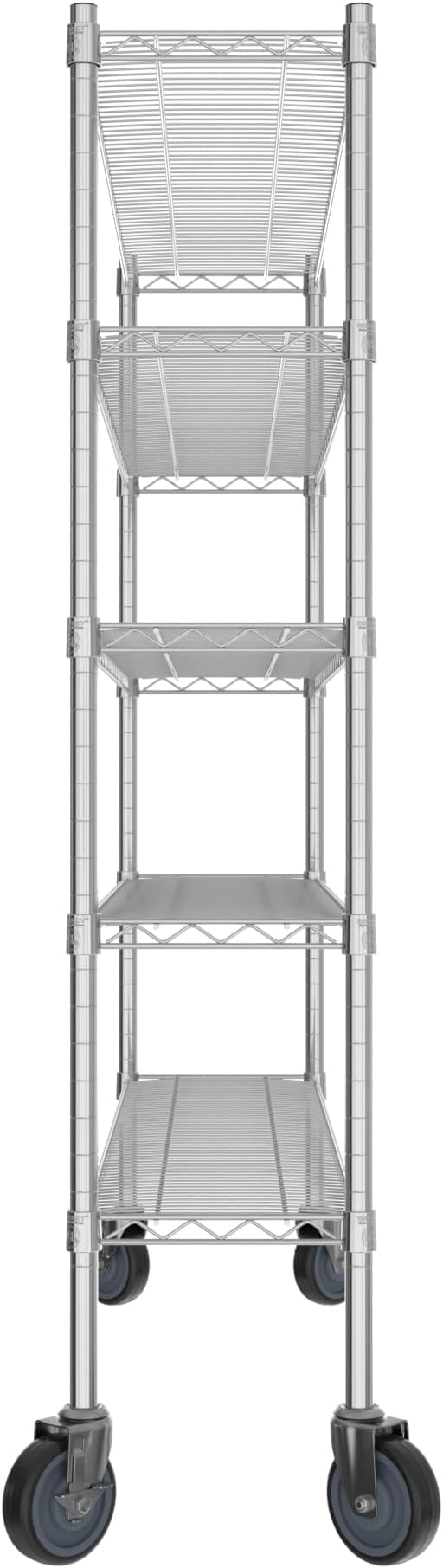Commercial NSF Listed Chrome Mobile Wire Shelving Kit 12" x 54" x 60", with 5 Shelves Perfect for Warehouse, Walk-in Refrigerator, Freezer, Grocery Store, Restaurant, Dishroom