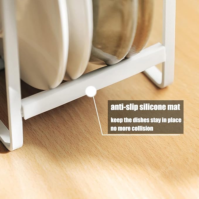 4PCS Plate Holders Organizer, Metal Dish Storage Dying Display Rack for Cabinet, Counter and Cupboard - White， 2 Small and 2 Large