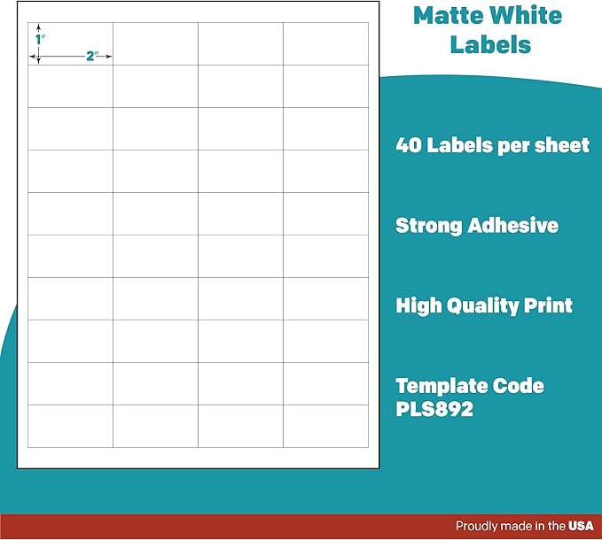 Premium Label Supply White Sticker Barcode Labels – 2" x 1" – Laser/Inkjet Compatible – (40 per Sheet), 500 Sheets – 20,000 Total Adhesive Labels