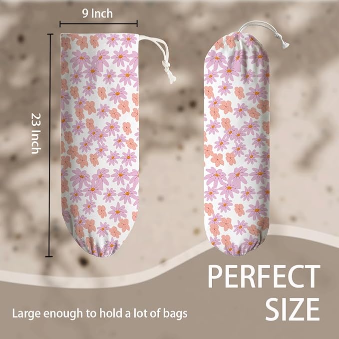 Pink Floral Grocery Bag Holder, Trash Grocery Bag Storage Dispenser, Shopping Trash Bags Organizer, Decorative Plastic Bags Holder for Wall Decor, Home Decor for Kitchen Pantry