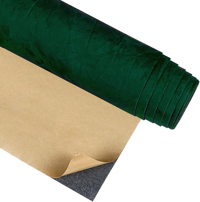 CRE8TIVE Green Felt Drawer Liner for Jewelry Box Self Adhesive Crinkle Crushed Velvet Contact Paper Flocking Liner for Drawers 12"x80" Luxury Fabric Green Wallpaper for Girls Room Displays DIY Crafts