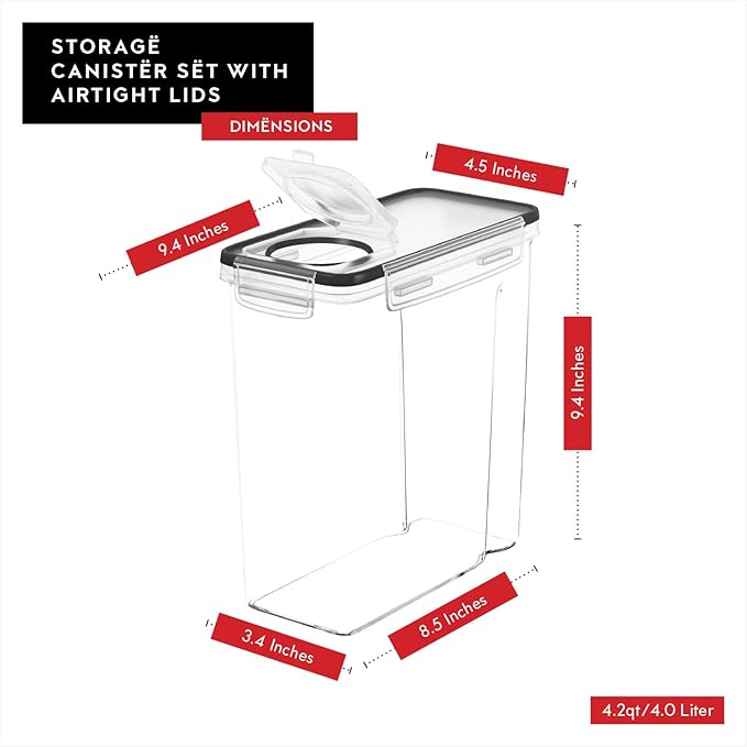 Cereal Containers Storage 3 Pack 135 fl. oz Cereal Dispenser Countertop, Airtight Food Storage Containers for Pantry Organization and Storage, Bpa-free Cereal Storage Container with Marker & Labels