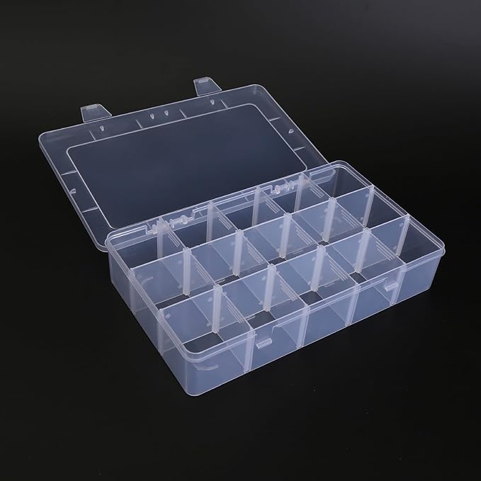 Kamay's Adjustable XL15 Compartment Slot Plastic Craft Storage Box Thick Hard Plastic Hobby Craft Storage Box Case With Snap Lock Ideal For Small Items…