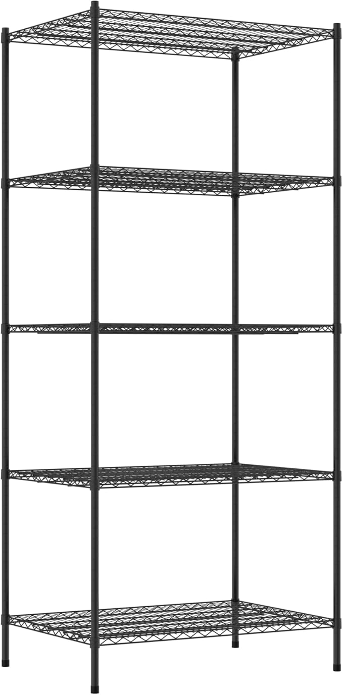 Commercial NSF Listed Black Epoxy Stationary Wire Shelving Kit 30" x 42" x 96", with 5 Shelves Perfect for Warehouse, Walk-in Refrigerator, Freezer, Grocery Store, Restaurant, Dishroom