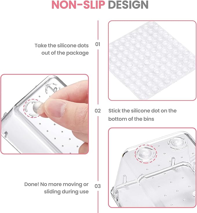 HOUSE DAY Makeup Drawer Organizer Trays 17 PCS, 4-Size Clear Drawer Organizers with Silicone Pads, Vanity Organizers and Storage, Non Slip Plastic Drawer Organizer for Desk, Bathroom, Kitchen, Office