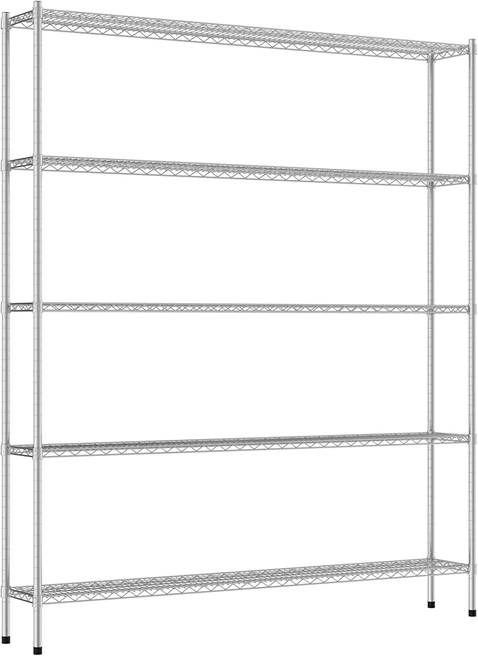 Commercial NSF Listed Chrome Stationary Wire Shelving Kit 12" x 72" x 86", with 5 Shelves Perfect for Warehouse, Walk-in Refrigerator, Freezer, Grocery Store, Restaurant, Dishroom