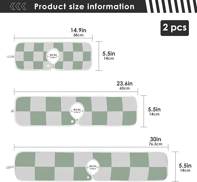 2 PCS Kitchen Sink Splash Guard 14.9 Inch Faucet Mat for Kitchen Sink Bathroom Sink Faucet Absorbing Drip Drain Mat Pad Microfiber Soft Washable Checkered Green and White