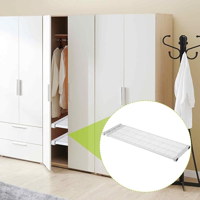 HARFINGTON Expandable Closet Tension Shelf 28.74" to 49.21" Adjustable Closet Organizer 2.4" x 9.45" Flower Pattern Storage Rack for Wardrobe Cupboard Kitchen Bedroom