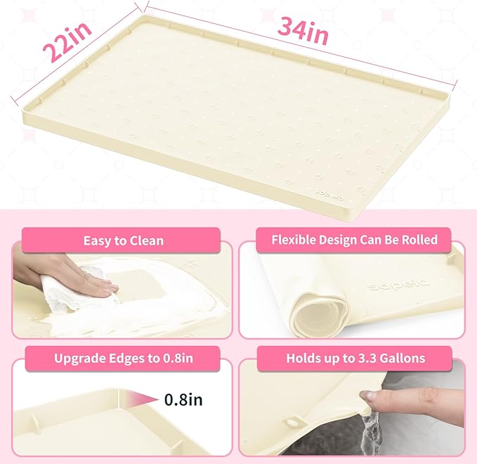 Sdpeia Under Sink Mat 34"×22" Waterproof Silicone Cabinet Liner & Sink Protector for Kitchen & Bathroom, Multi-Purpose Organizers Tray for Pets, Laundry, Cat Litter Mat