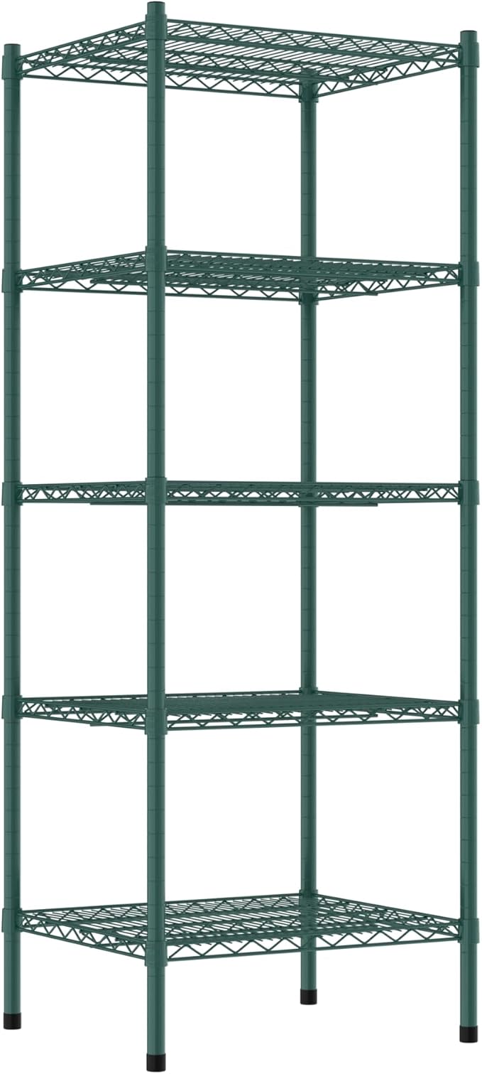 Commercial NSF Listed Green Epoxy Stationary Wire Shelving Kit 21" x 24" x 64", with 5 Shelves Perfect for Warehouse, Walk-in Refrigerator, Freezer, Grocery Store, Restaurant, Dishroom