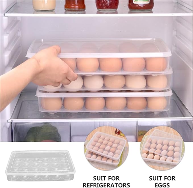 VERDANVERSE 2pcs Refrigerator Egg Storage Box with Lid, 24-Grid Protective Egg Holder Tray Set for Fridge Organization and Freshness Preservation