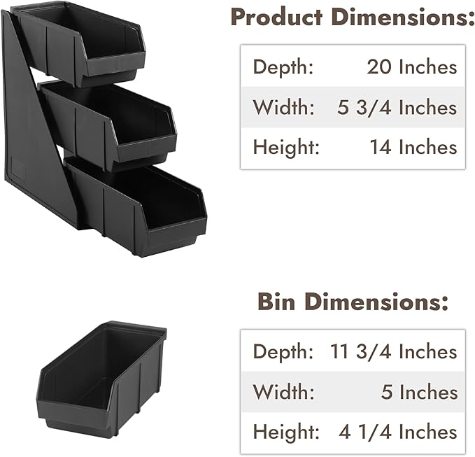 CURTA Black Self Serve Condiment Bin Stand Set, Removable Condiment Organizer with 3-Tier Stand and 3 Condiment Bins, 20" D x5.75 W x 14" H, Coffee Bar Beverage Station