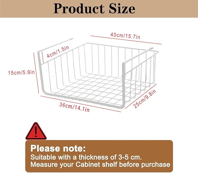 Under Shelf Baskets – 2Pcs Slide in Wire Hanging Storage Baskets Under Cabinet Shelf Storage Baskets for Kitchen Pantry Cupboard Dorm Room Closet Bookshelf, 15.7 x 9.8 x 5.9 in