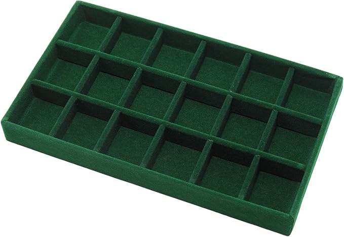 Velvet Jewelry Organizer Trays Dark Green Stackable Jewelry Storage Display Tray with Removable Dividers, 18 Grids