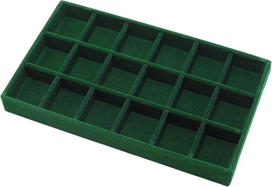 Velvet Jewelry Organizer Trays Dark Green Stackable Jewelry Storage Display Tray with Removable Dividers, 18 Grids