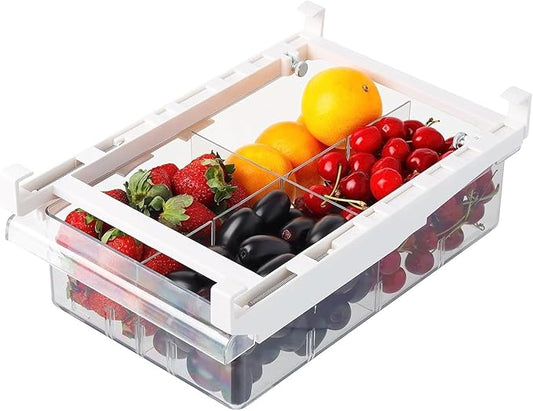 Undershelf Fridge Organizer, Extra-Deep Pull-Out Drawer for Cheese, Meat, and Produce, Clear and Sturdy, Ideal for Refrigerators Under 0.6", Send Goods from Local Warehouse